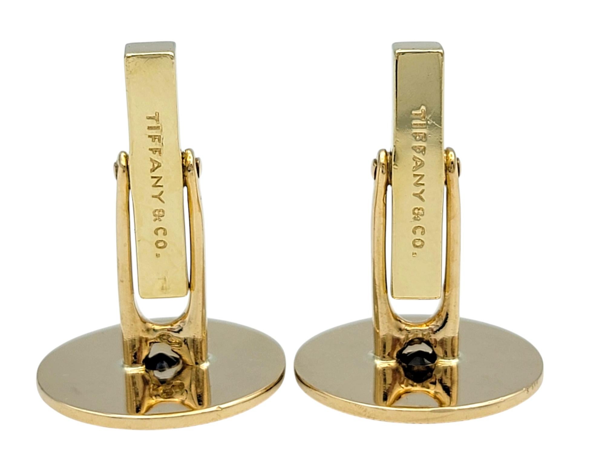 Vintage Tiffany & Co. Disc Style 14 Karat Yellow Gold Cufflinks with Sapphires In Good Condition For Sale In Scottsdale, AZ