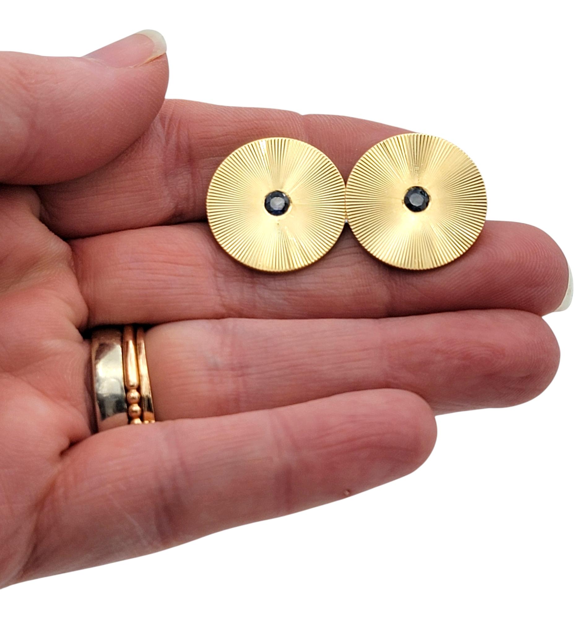 Men's Vintage Tiffany & Co. Disc Style 14 Karat Yellow Gold Cufflinks with Sapphires For Sale