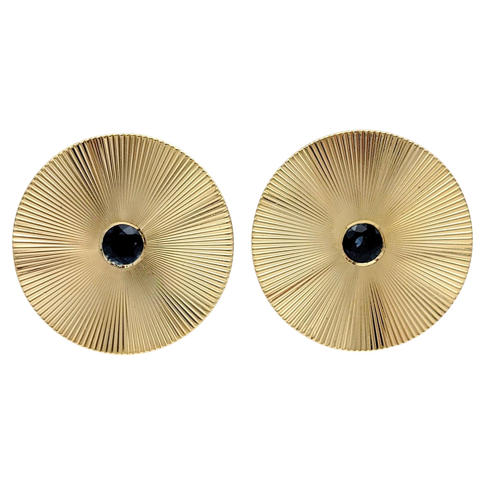 Vintage Tiffany & Co. Disc Style 14 Karat Yellow Gold Cufflinks with Sapphires For Sale
