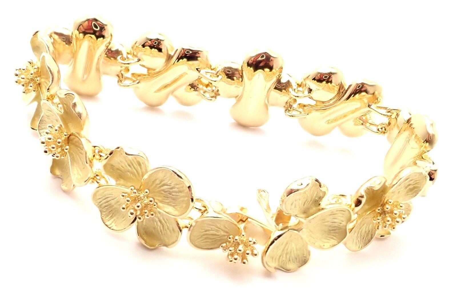 Vintage Tiffany & Co Dogwood Flower Yellow Gold Link Bracelet 2