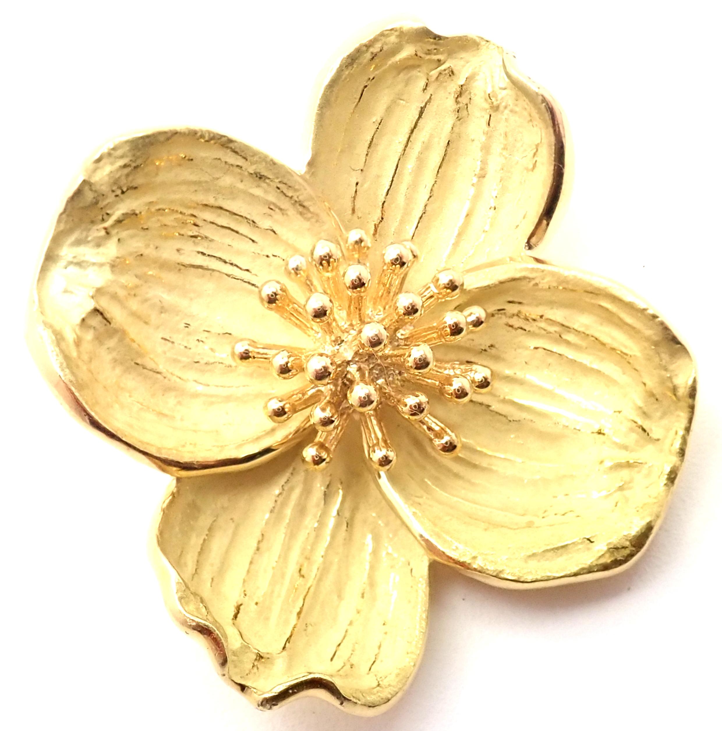 Vintage Tiffany & Co Dogwood Flower Yellow Gold Pin Brooch 2