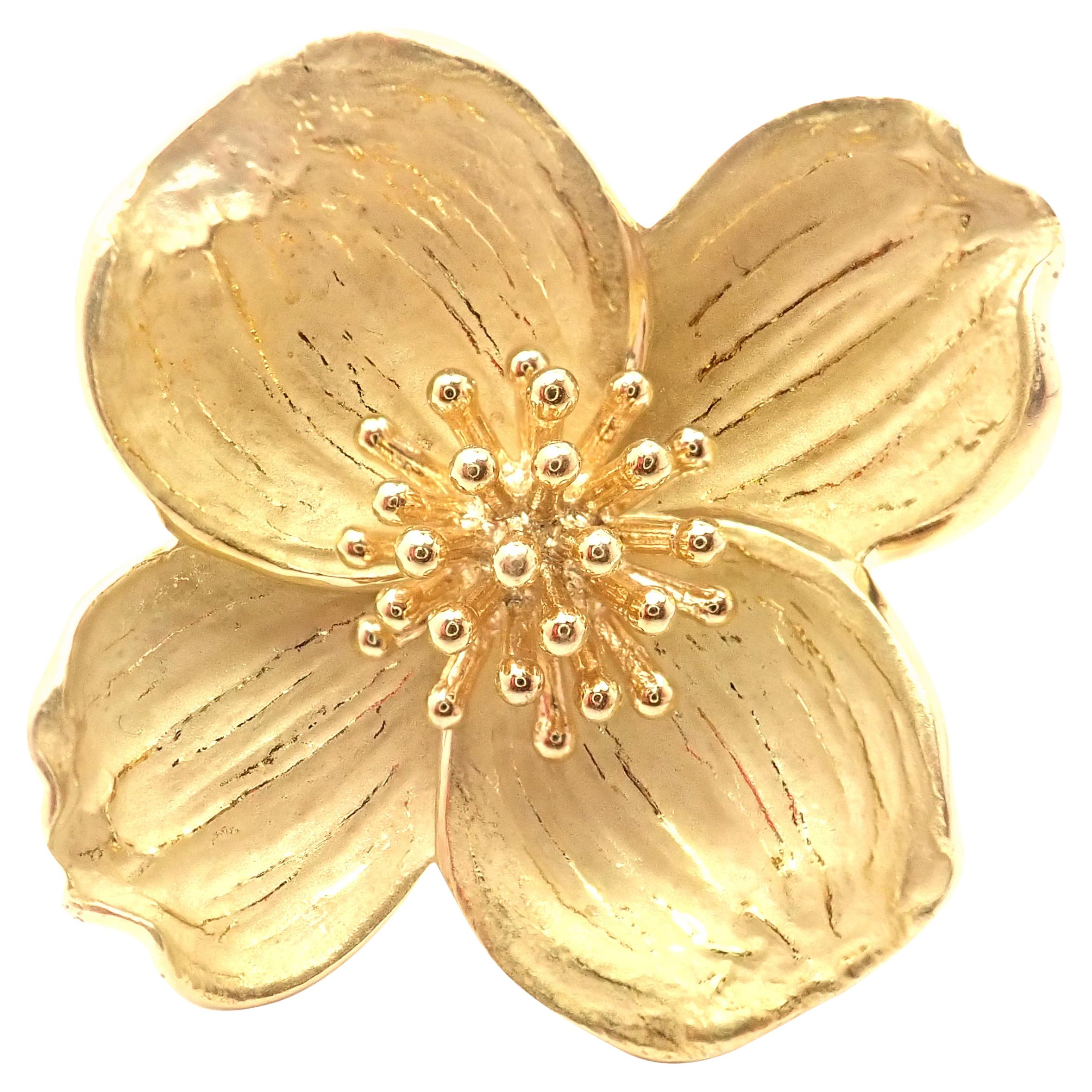 Vintage Tiffany & Co Dogwood Flower Yellow Gold Pin Brooch