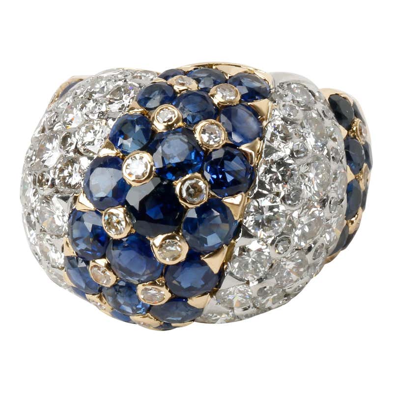 Vintage Tiffany and Co. Domed Diamond and Sapphire Ring in 18K Yellow ...