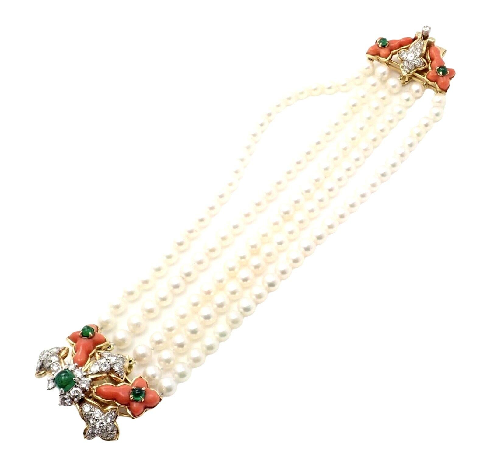 Vintage Tiffany & Co Donald Claflin Pearl Coral Emerald Diamond Gold Bracelet 2