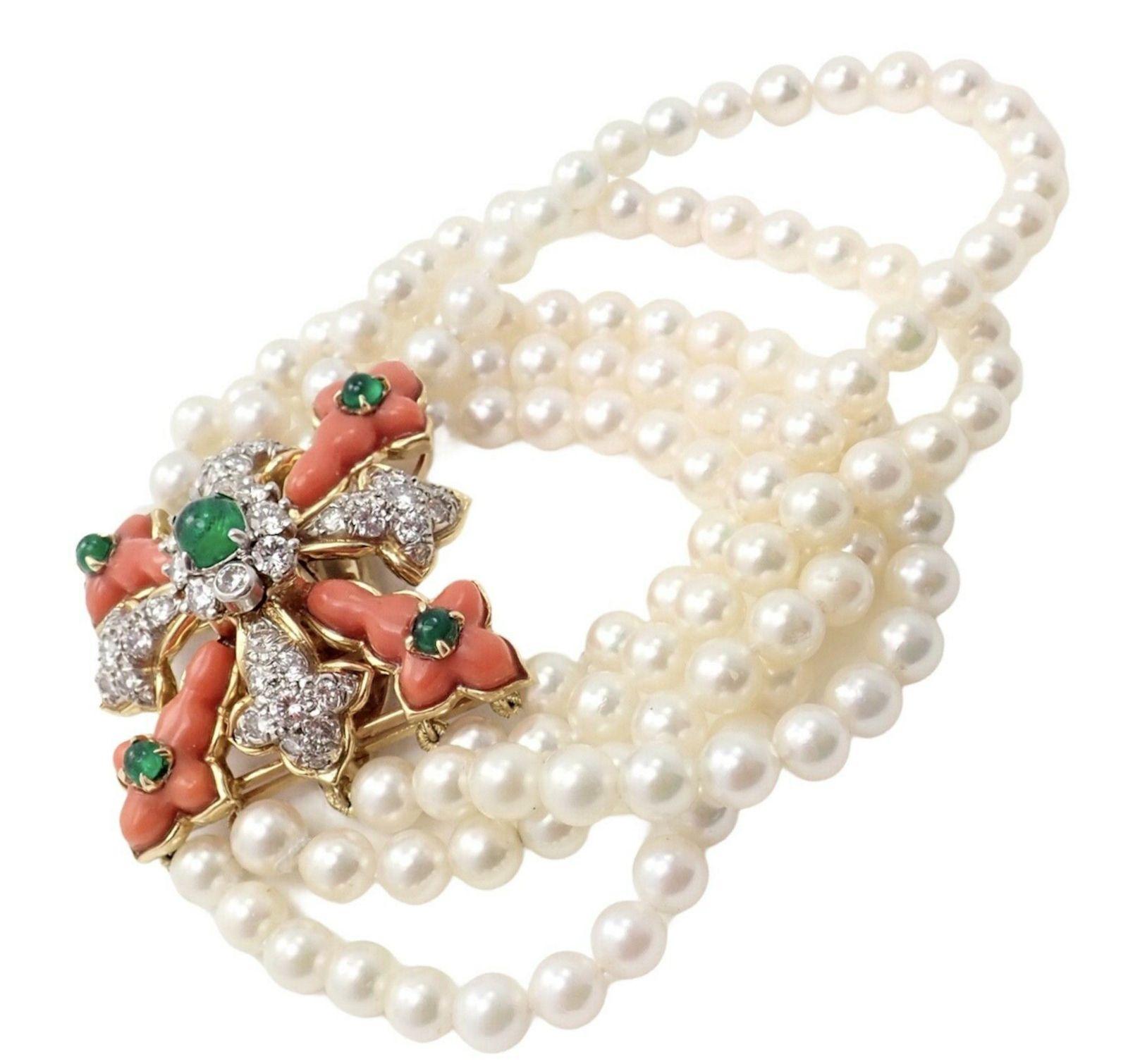 Vintage Tiffany & Co Donald Claflin Pearl Coral Emerald Diamond Gold Bracelet 4