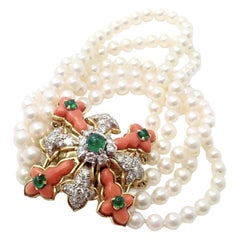 Vintage Tiffany & Co Donald Claflin Pearl Coral Emerald Diamond Gold Bracelet