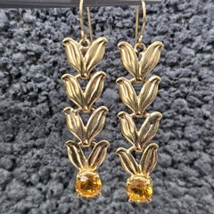Vintage Tiffany & Co. Earrings 14k Yellow Gold Dangle Citrine Leaf Drop 5.5g