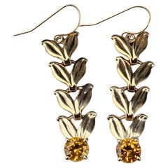Vintage Tiffany & Co. Earrings 14k Yellow Gold Dangle Citrine Leaf Drop 5.5g