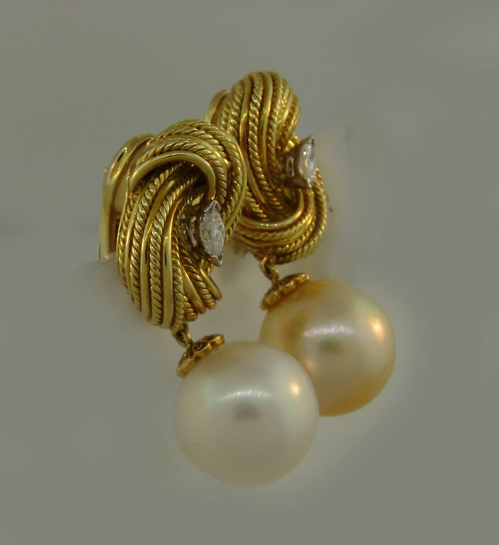 Women's Vintage Tiffany & Co. Earrings 18k Yellow Gold Pearl Diamond