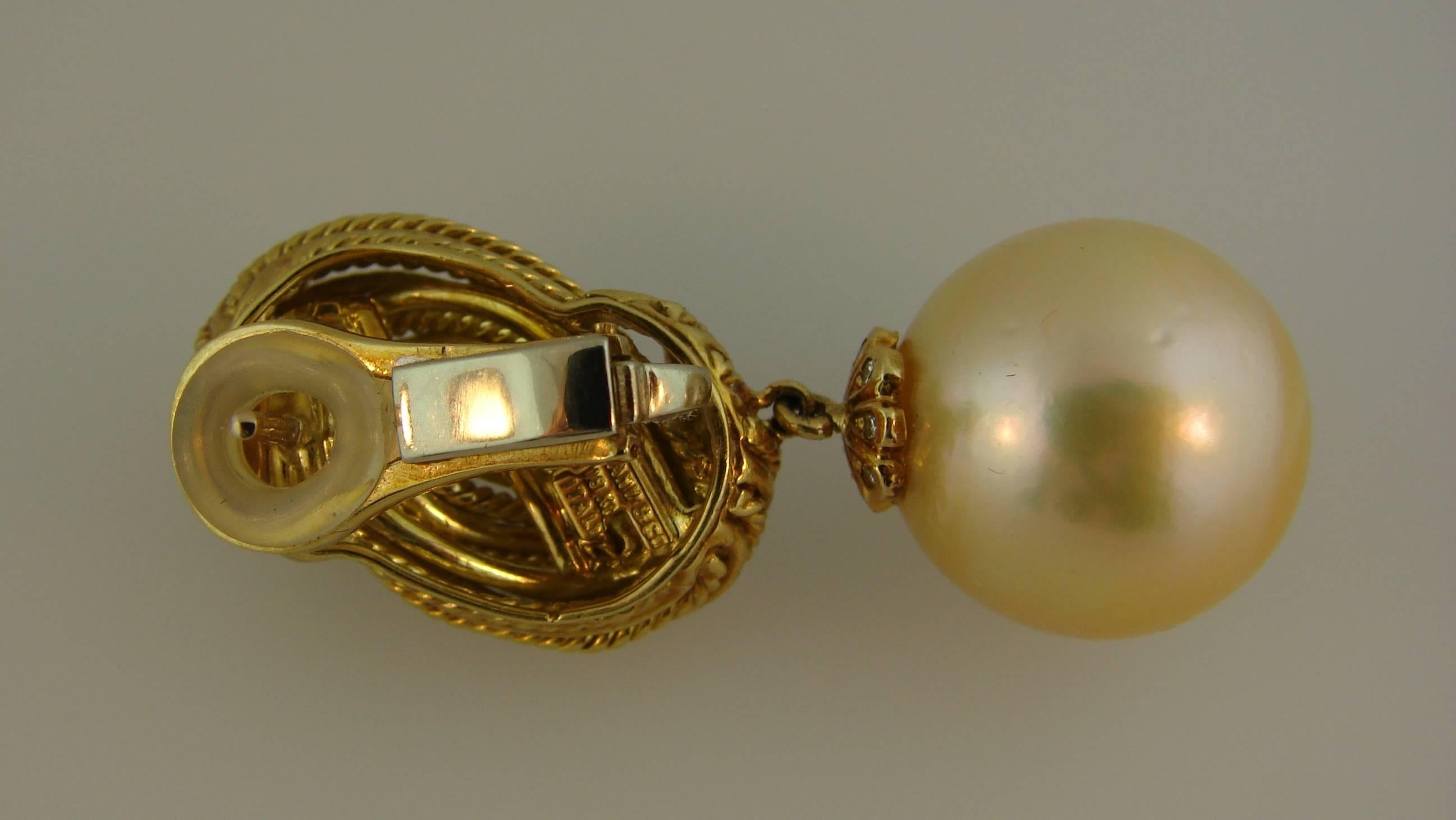 Vintage Tiffany & Co. Earrings 18k Yellow Gold Pearl Diamond 1