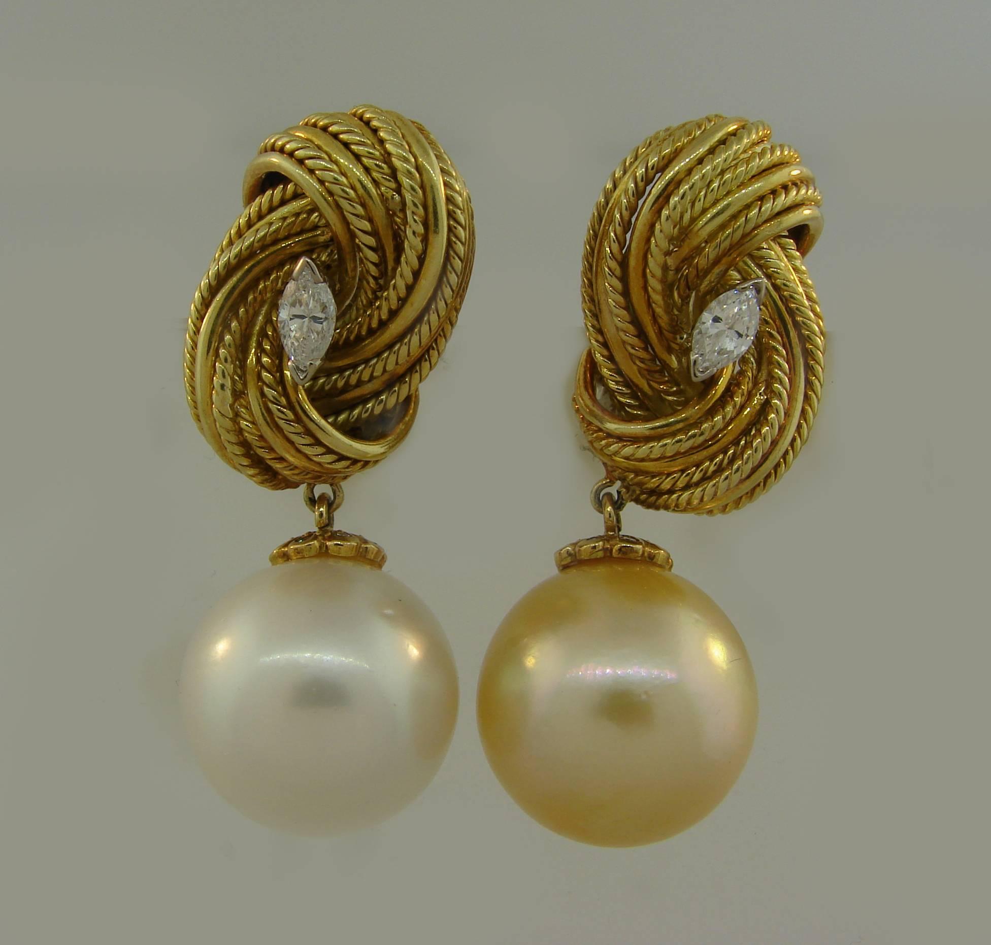 Vintage Tiffany & Co. Earrings 18k Yellow Gold Pearl Diamond 2