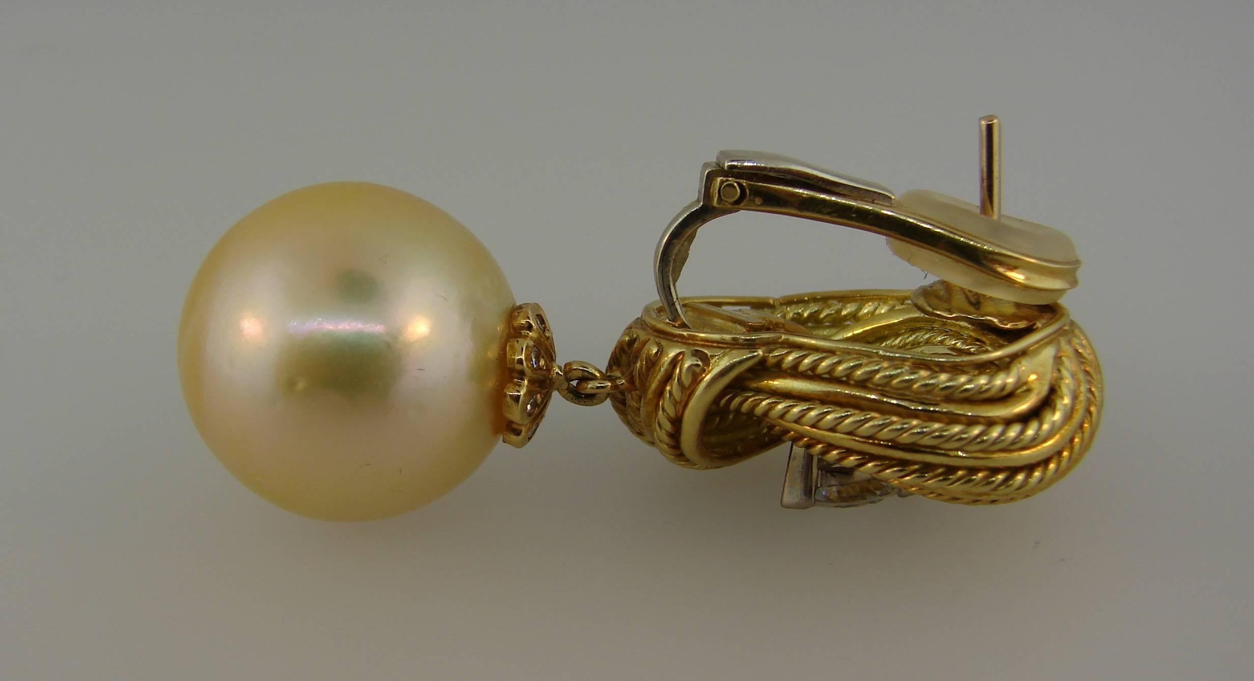 Vintage Tiffany & Co. Earrings 18k Yellow Gold Pearl Diamond 3