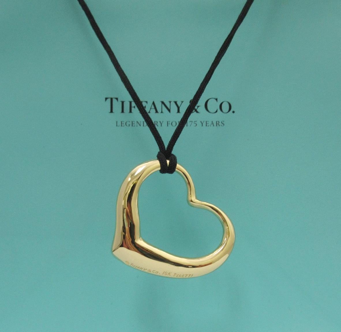 Vintage TIFFANY & Co. Elsa Peretti 18K Gold 36mm Open Heart Pendant Necklace 2