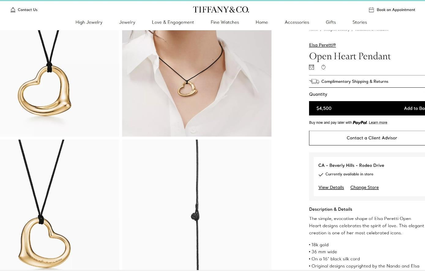 Vintage TIFFANY & Co. Elsa Peretti 18K Gold 36mm Open Heart Pendant Necklace 3