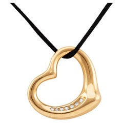 Vintage Tiffany & Co. Elsa Peretti 18k Rose Gold Nylon Cord Open Heart Necklace