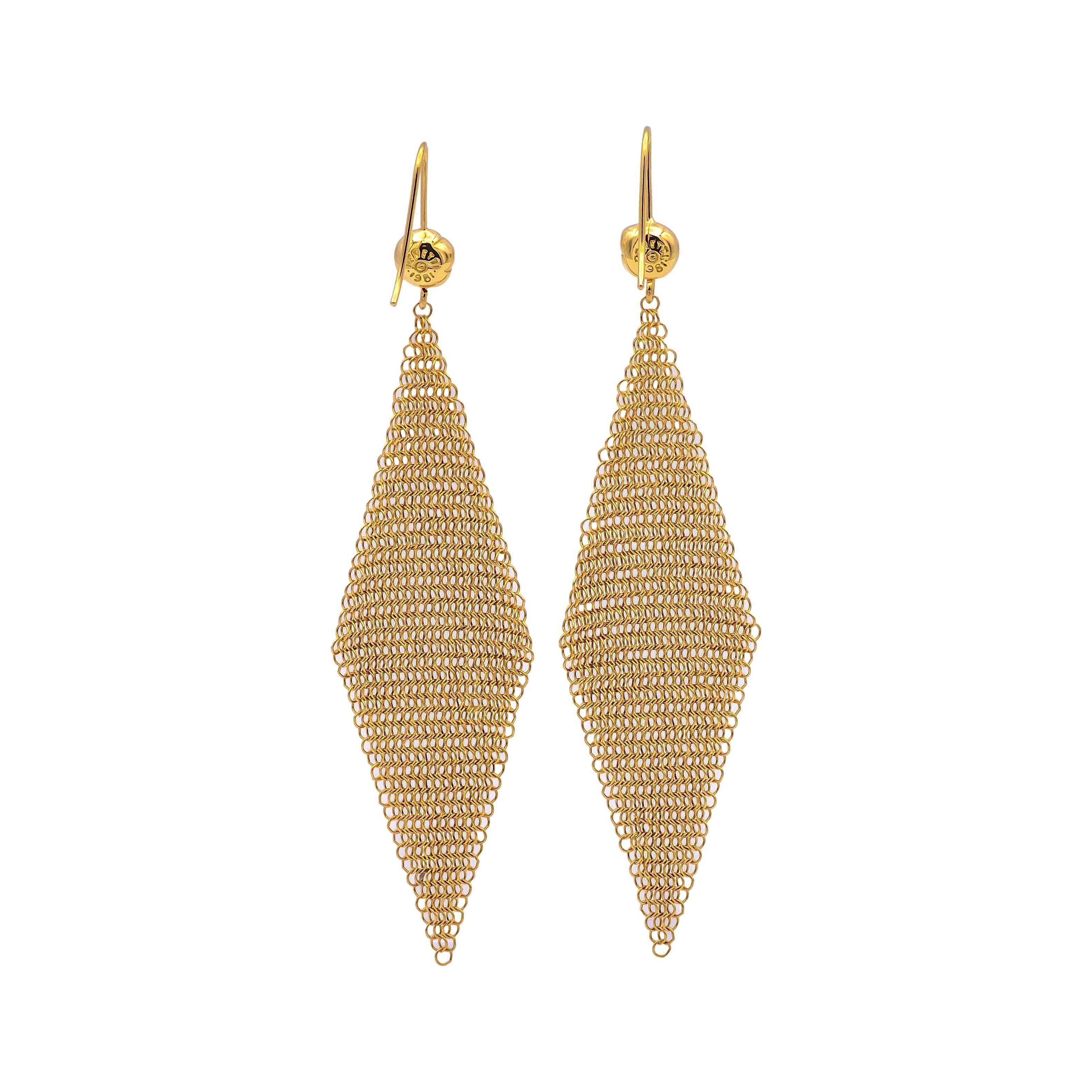 Women's Vintage Tiffany & Co. Elsa Peretti 18K Y Gold Mesh Dangle Drop Earrings (1981)