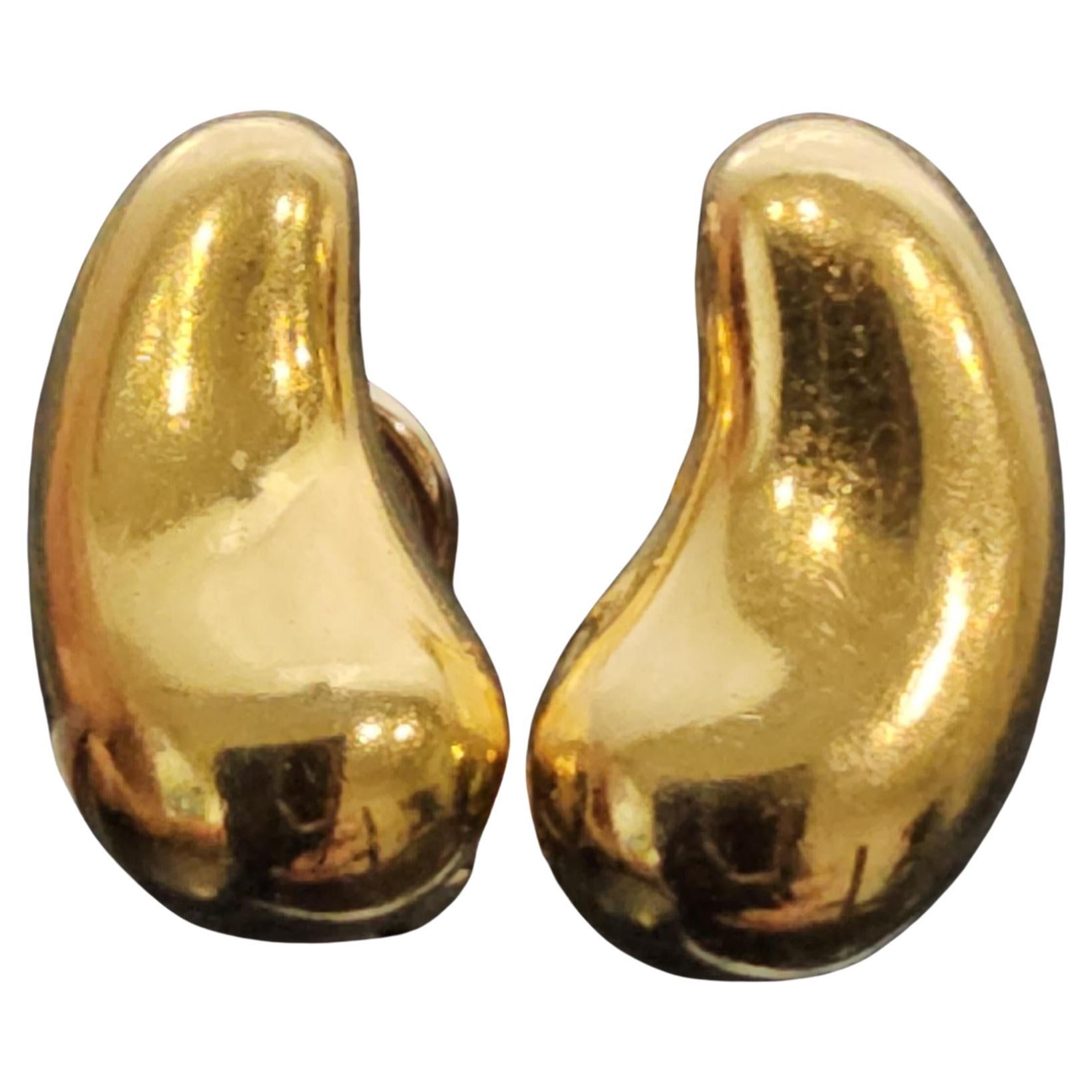 Vintage Tiffany & Co. Elsa Peretti 18k Yellow Gold Bean Clip On Earrings 12.1g