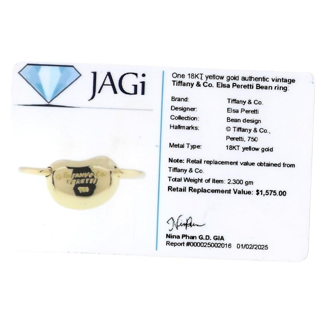 Vintage Tiffany & Co. Anillo Elsa Peretti Bean de oro amarillo pulido de 18 quilates en venta 5