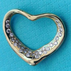 Vintage Tiffany & Co. Elsa Peretti Diamond Open Heart 18k Gold Pendant