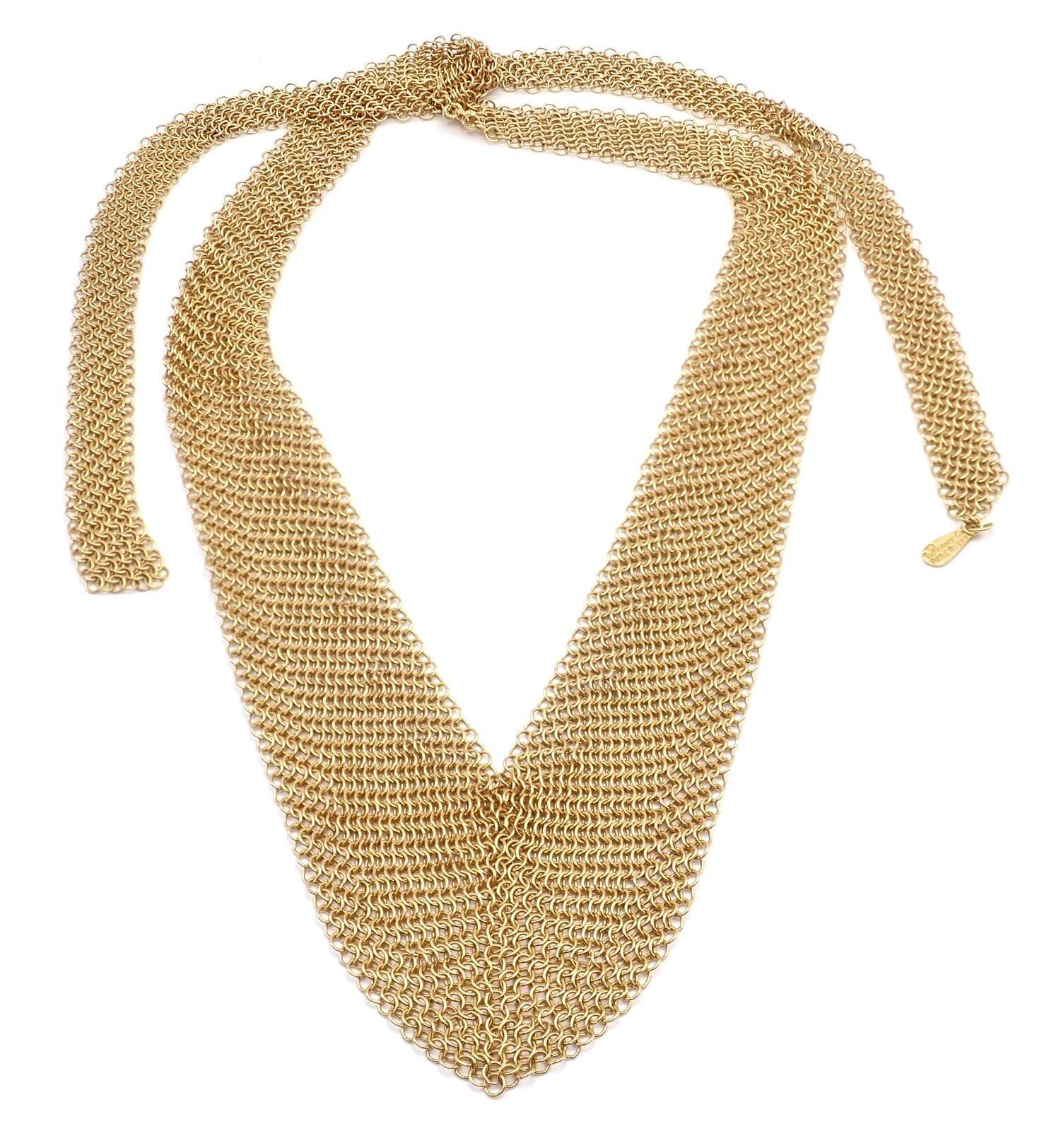 Women's or Men's Vintage Tiffany & Co Elsa Peretti Mesh Bib Scarf Yellow Gold Necklace For Sale