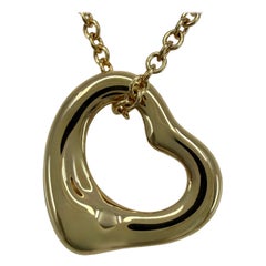 Vintage Tiffany & Co. Elsa Peretti Open Heart 18k Gold Pendant Necklace 11mm