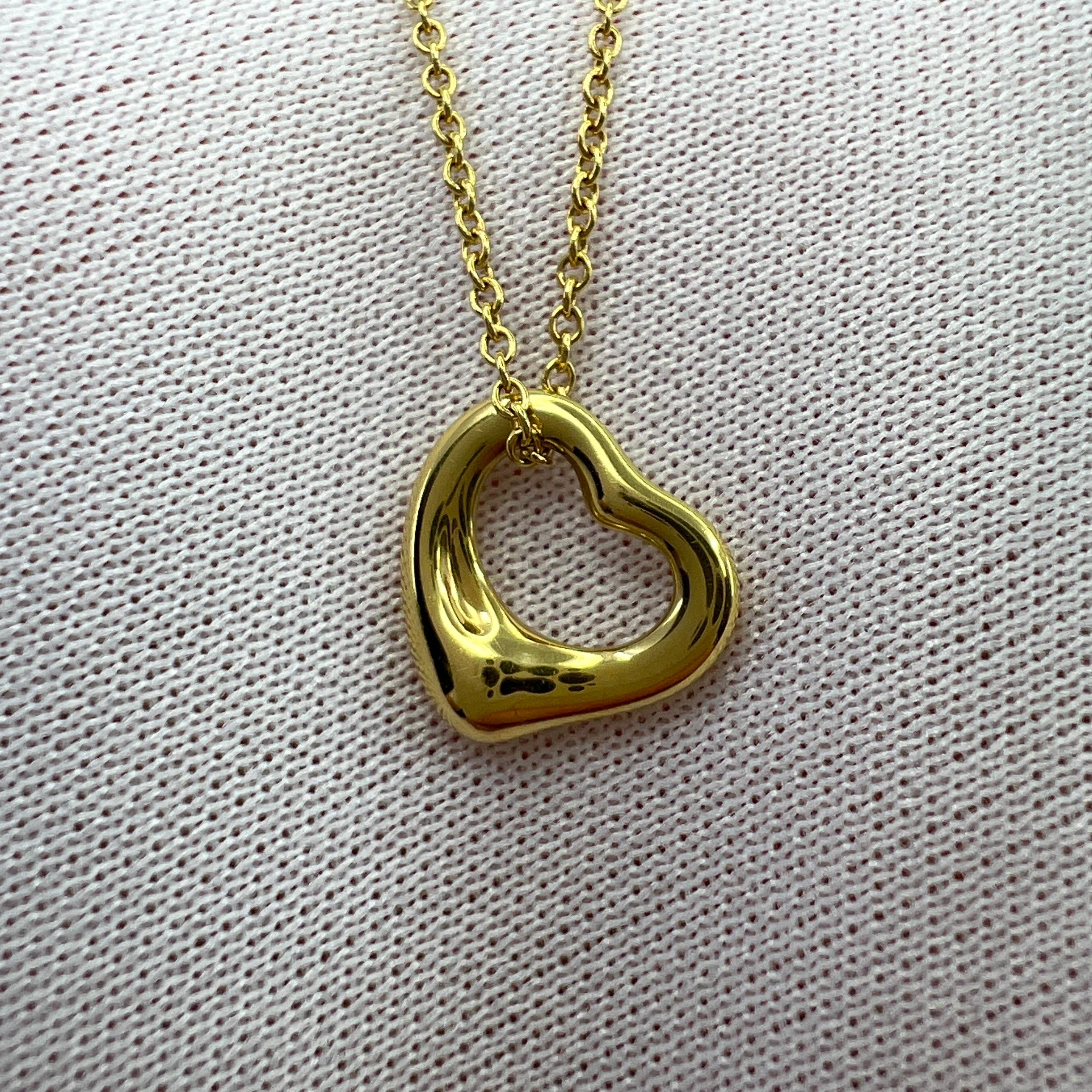 Vintage Tiffany & Co. Elsa Peretti Open Heart 18k Gold Pendant Necklace 15mm In Excellent Condition In Birmingham, GB