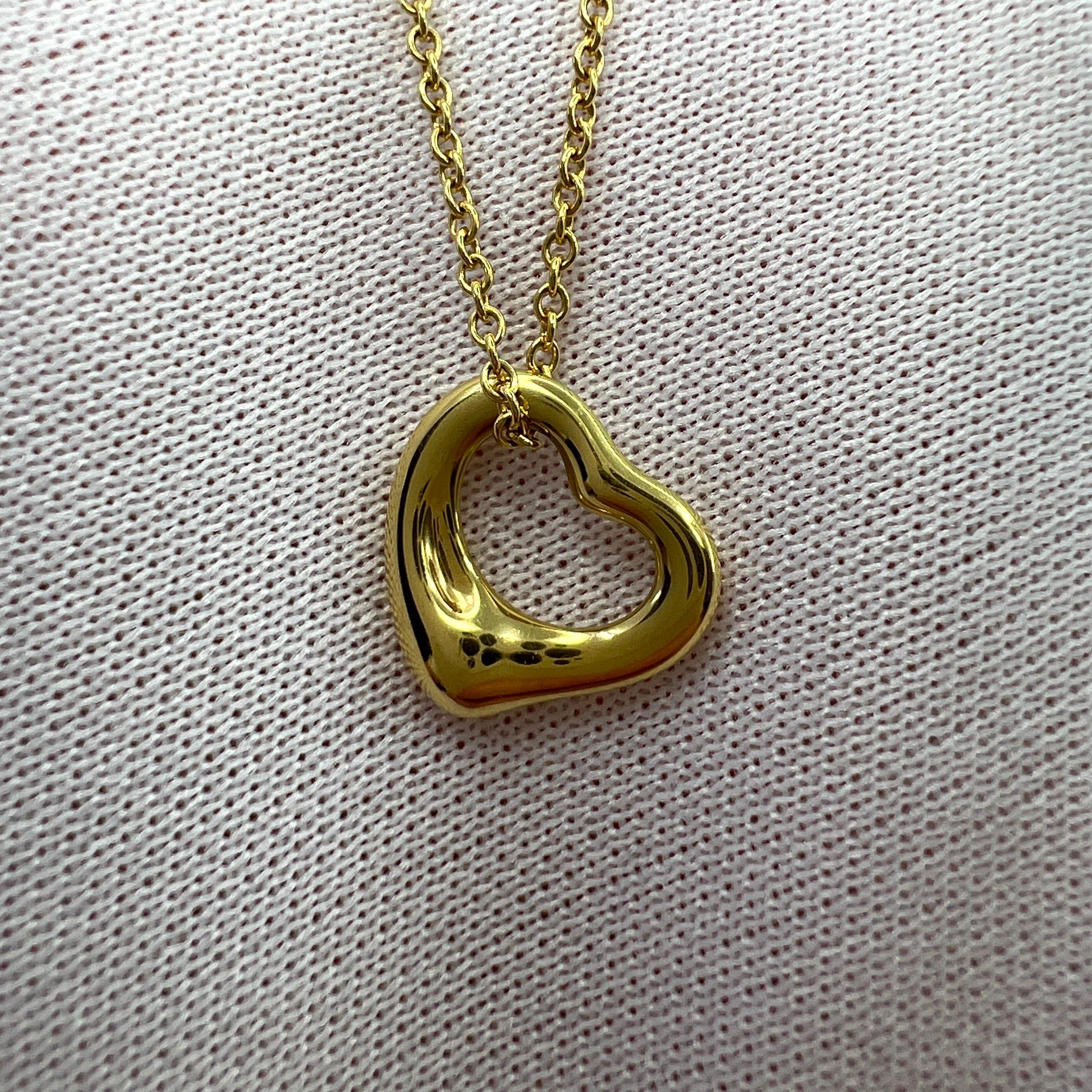 Women's or Men's Vintage Tiffany & Co. Elsa Peretti Open Heart 18k Gold Pendant Necklace 15mm