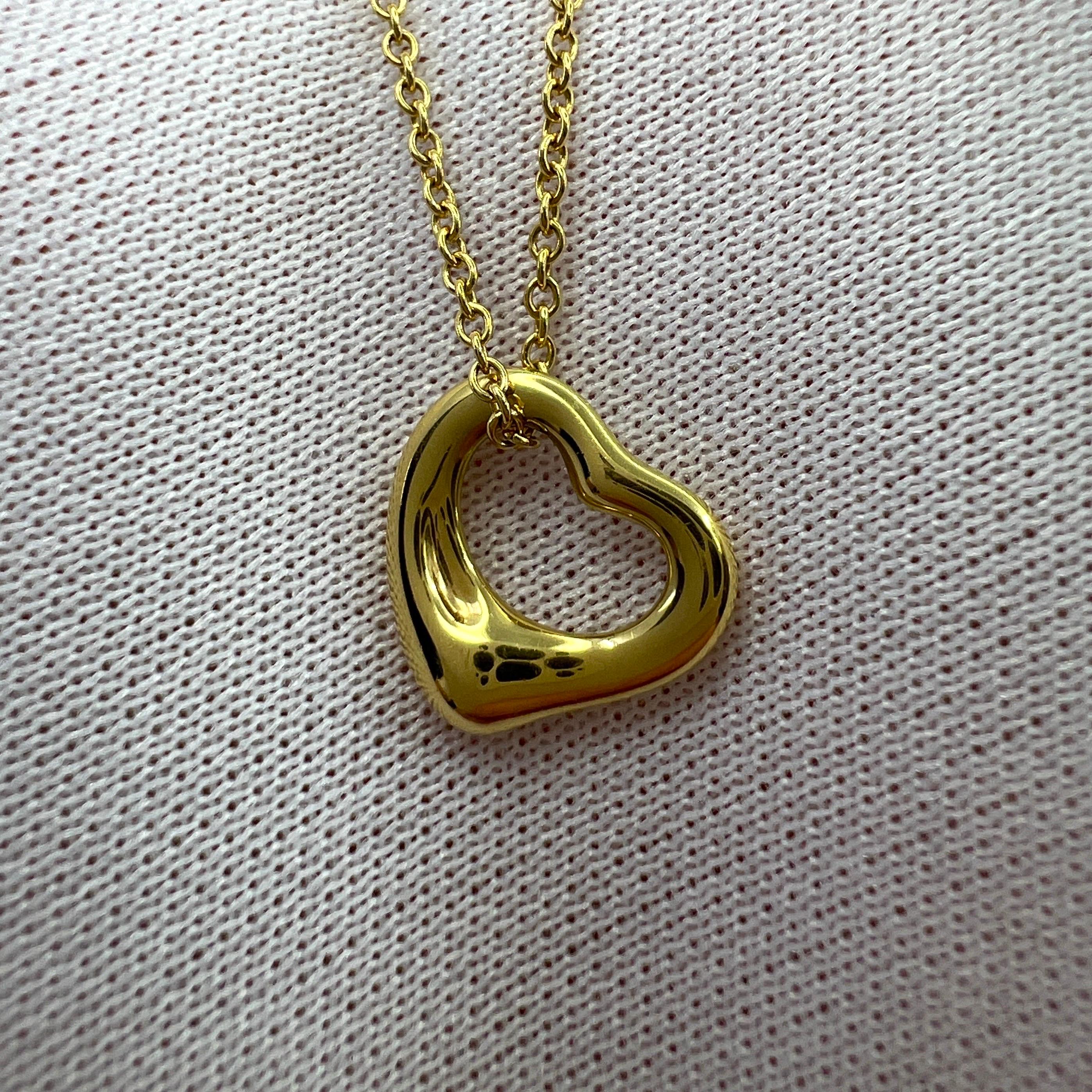 Vintage Tiffany & Co. Elsa Peretti Open Heart 18k Gold Pendant Necklace 15mm 2