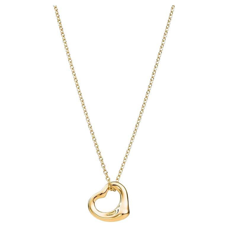 Vintage Tiffany & Co. Elsa Peretti Open Heart 18k Gold Pendant Necklace 15mm For Sale