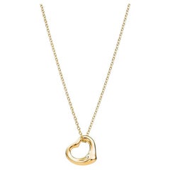 Vintage Tiffany & Co. Elsa Peretti Open Heart 18k Gold Pendant Necklace 15mm