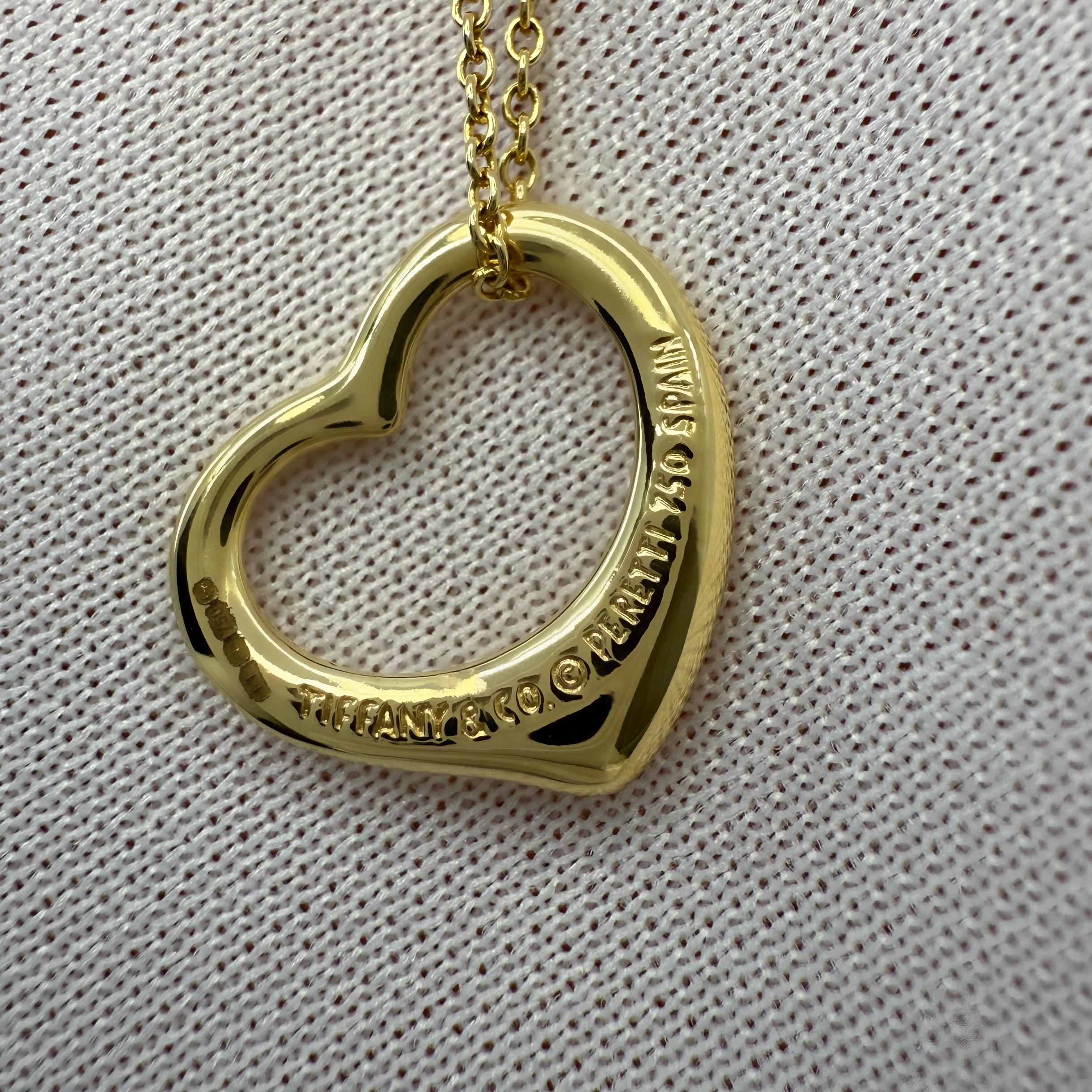 Women's or Men's Vintage Tiffany & Co. Elsa Peretti Open Heart 18k Gold Pendant Necklace For Sale