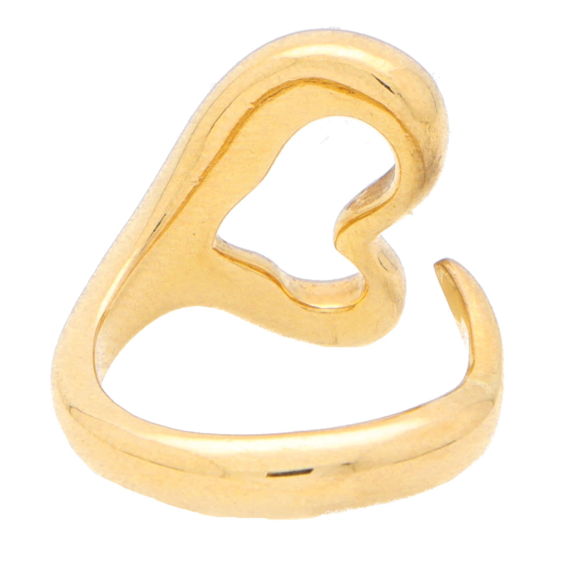 Retro Vintage Tiffany & Co. Elsa Peretti Open Heart Ring in 18k Yellow Gold For Sale