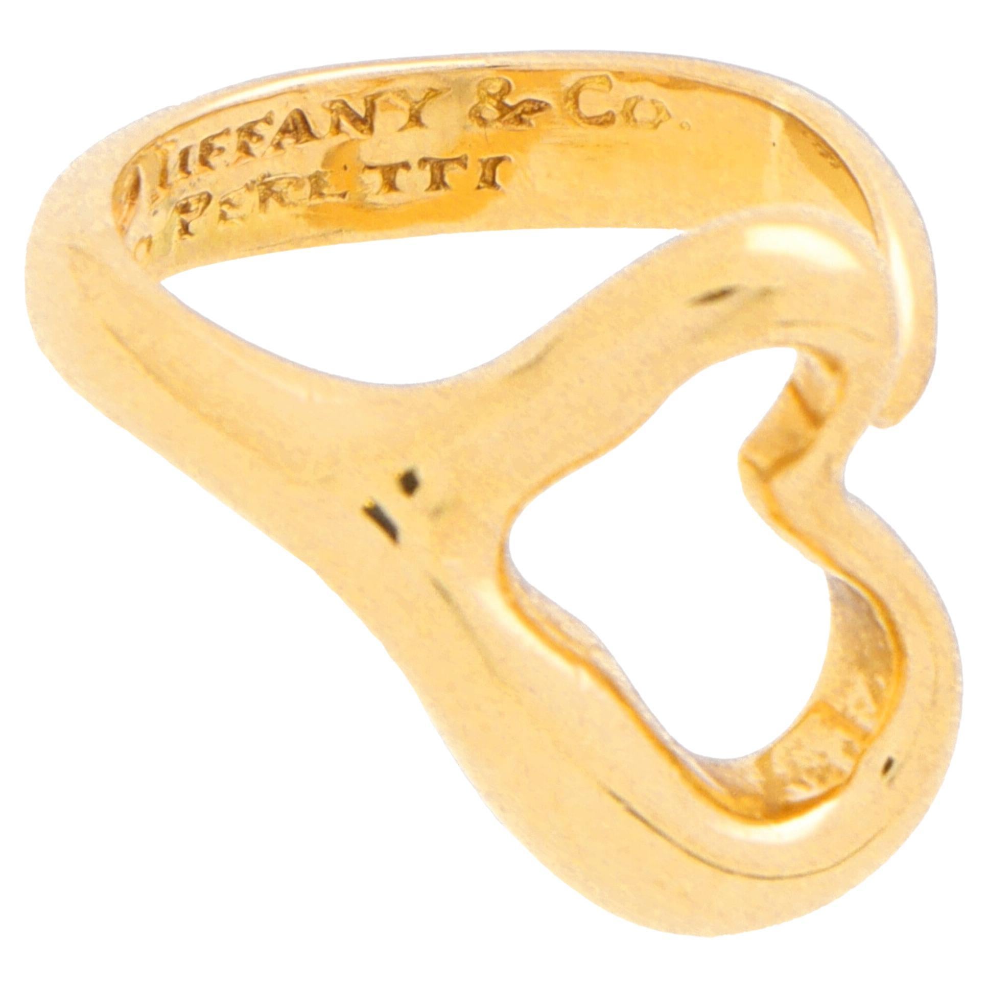 Vintage Tiffany & Co. Elsa Peretti Bague à cœur ouvert en or jaune 18 carats