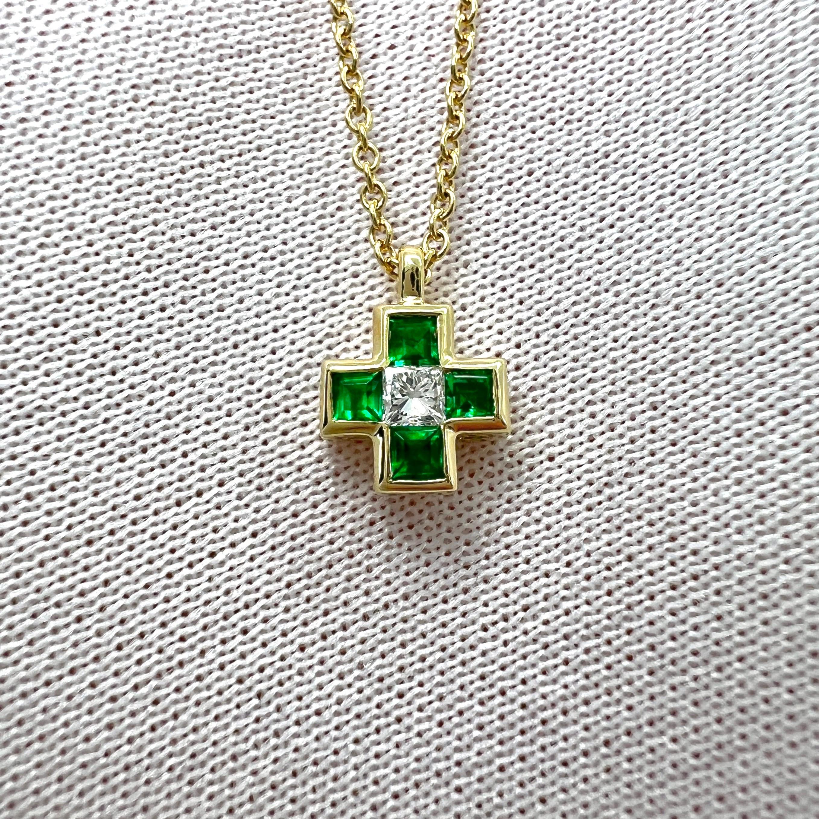 Vintage Tiffany & Co. Emerald And Diamond Cross 18k Yellow Gold Pendant Necklace 7