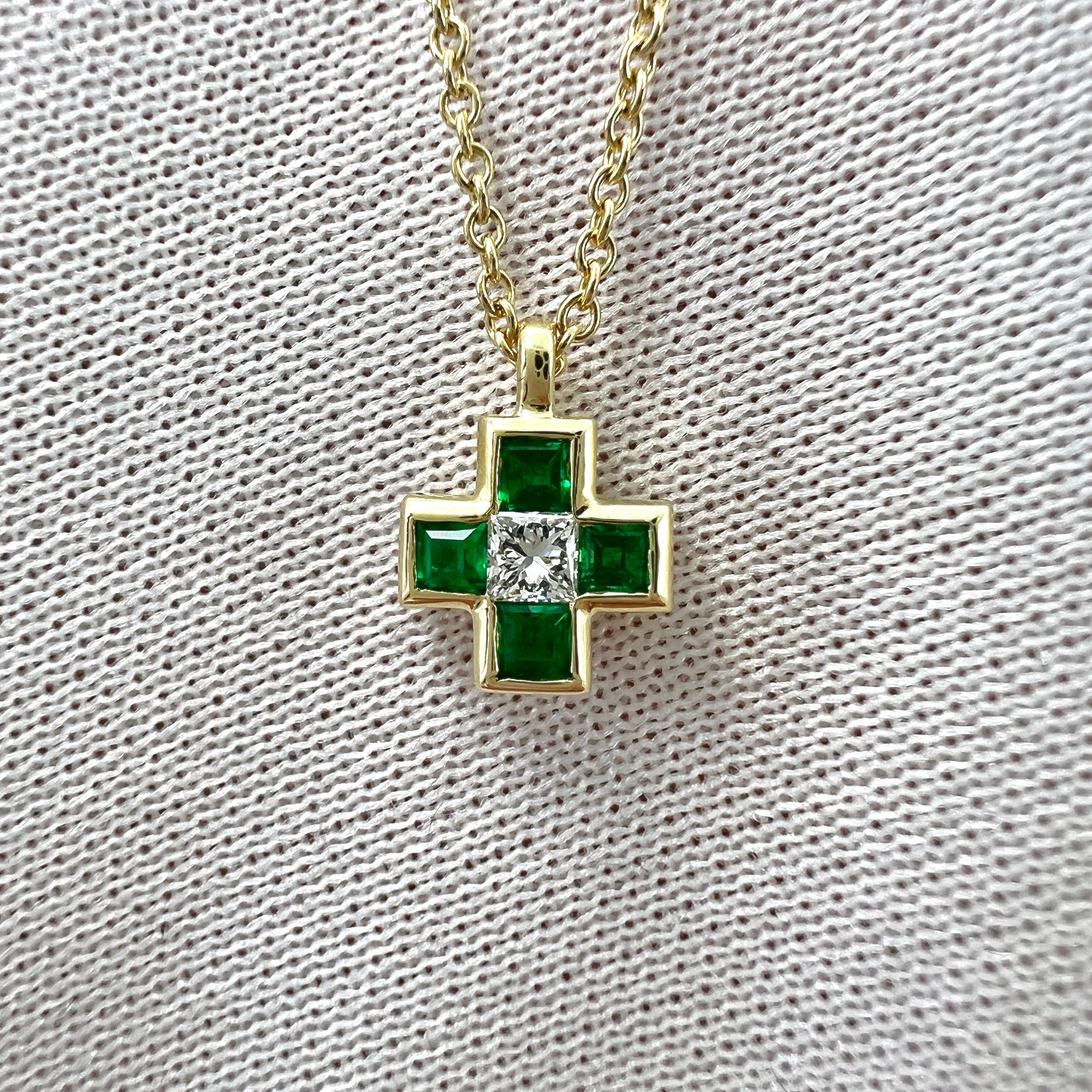 Vintage Tiffany & Co. Emerald And Diamond Cross 18k Yellow Gold Pendant Necklace 1