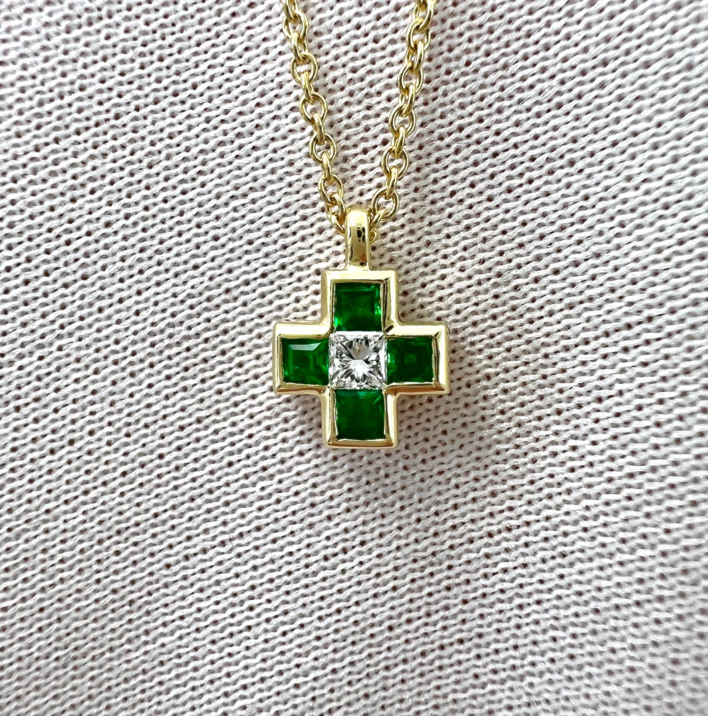 Vintage Tiffany & Co. Emerald And Diamond Cross 18k Yellow Gold Pendant Necklace 2