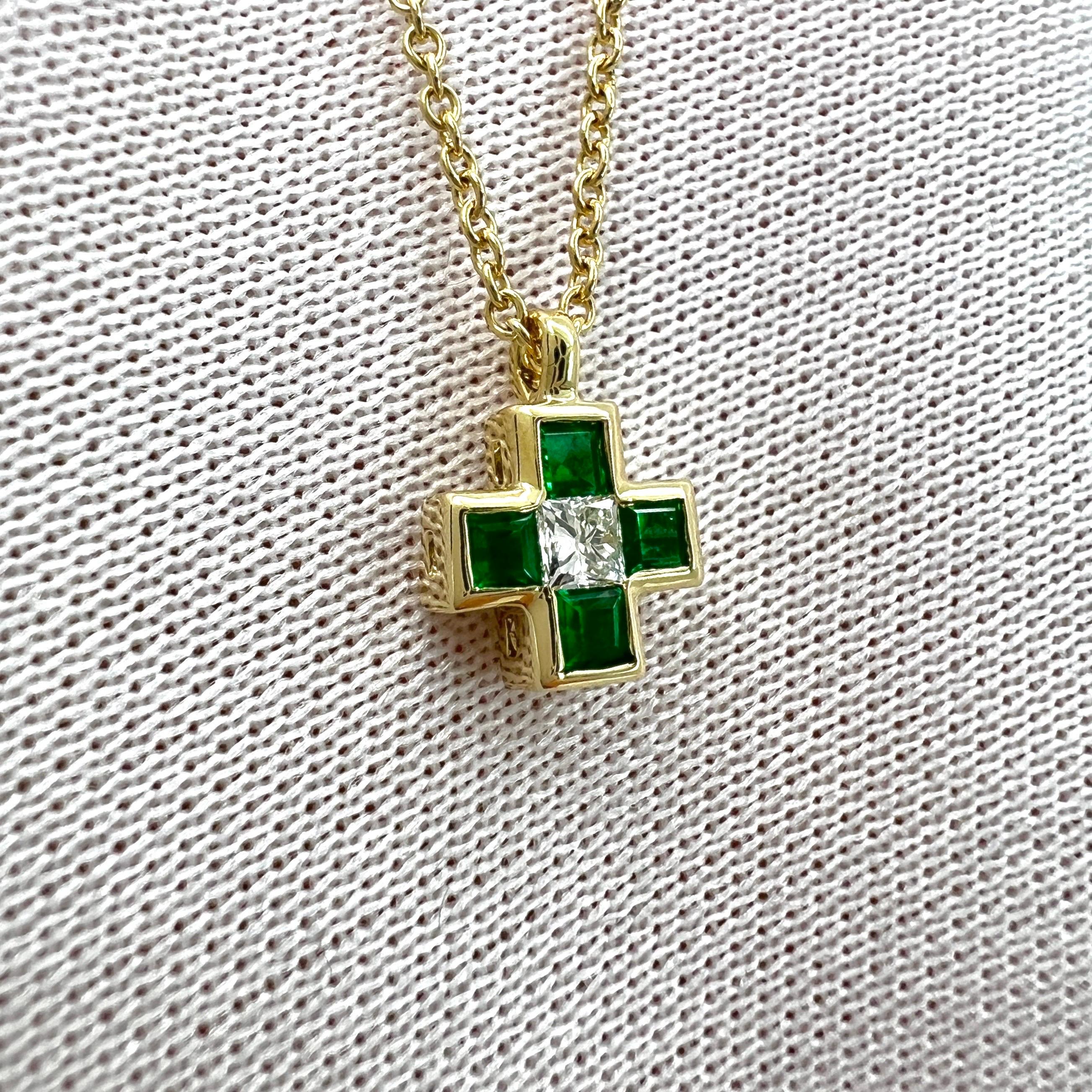 Vintage Tiffany & Co. Emerald And Diamond Cross 18k Yellow Gold Pendant Necklace 3