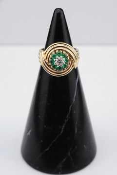 Vintage Tiffany & Co. Emerald Diamond Ring 14K Yellow Gold Cluster Design