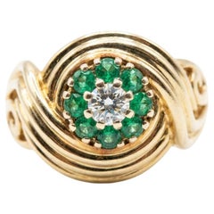 Vintage Tiffany & Co. Emerald Diamond Ring 14K Yellow Gold Cluster Design