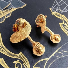 Vintage Tiffany & Co. Emerald Enamel Monkey Yellow Gold Cufflinks