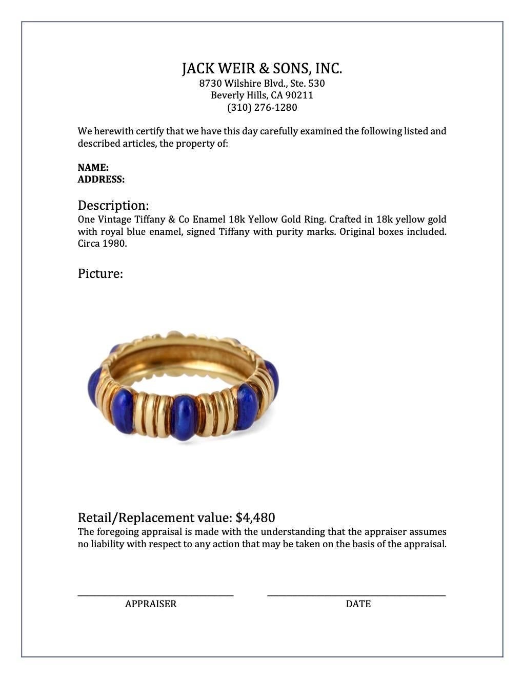 Women's or Men's Vintage Tiffany & Co Enamel 18k Yellow Gold Ring