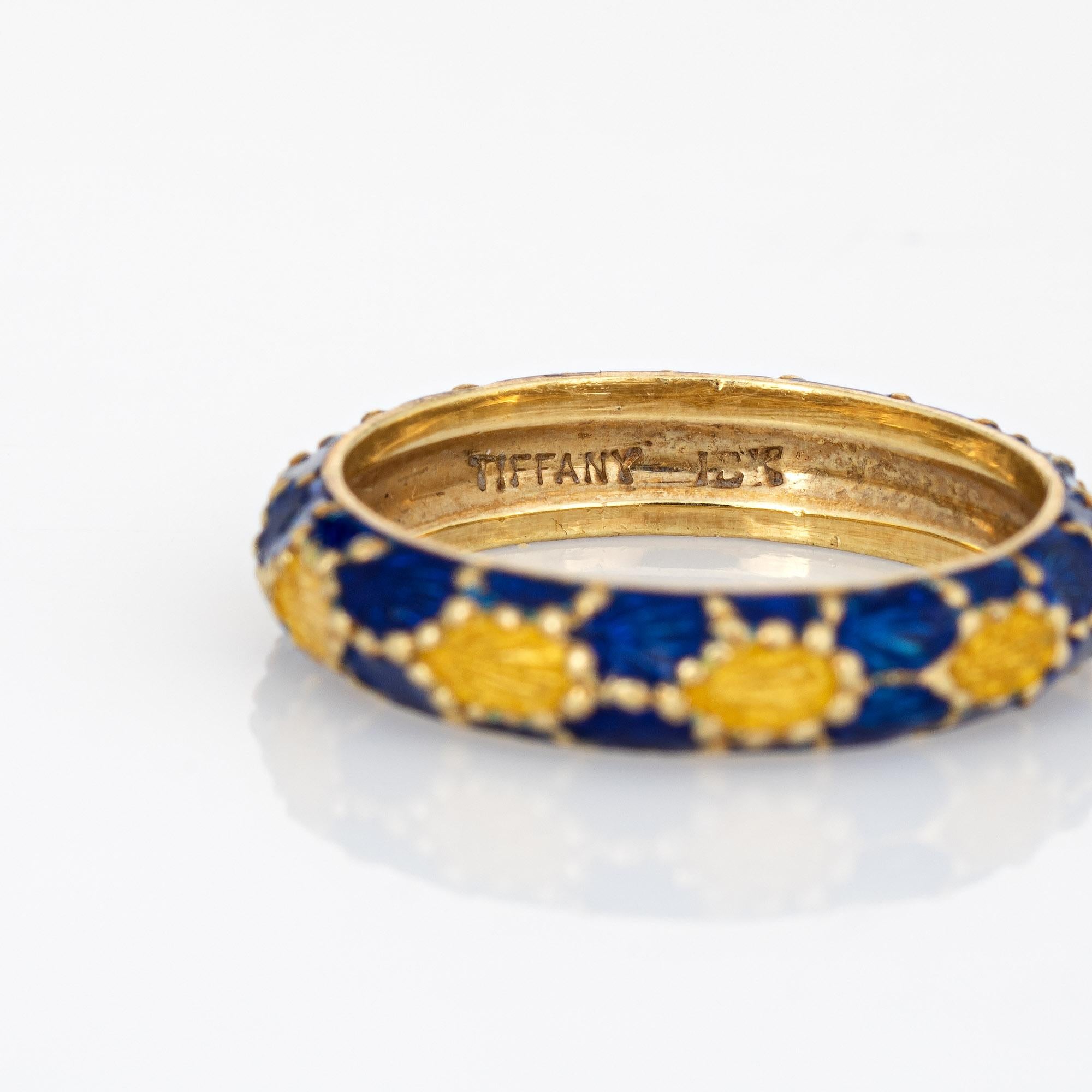 Anello vintage di Tiffany & Co. con smalto blu e fascia gialla Estate Jewelry In condizioni buone a Torrance, CA