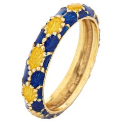 Vintage Tiffany & Co Enamel Ring Blue Yellow Band Estate Signed Jewelry