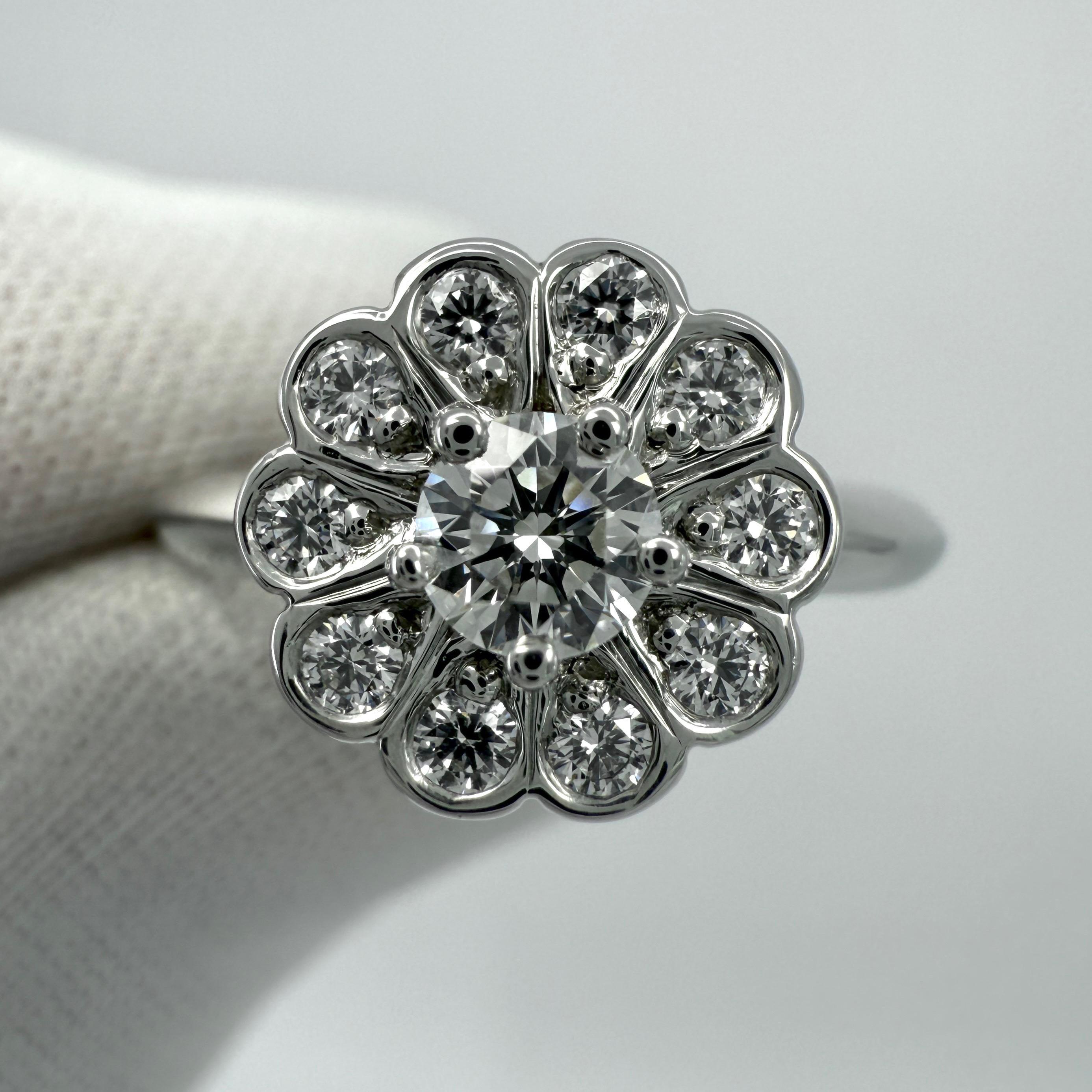 Round Cut Vintage Tiffany & Co. Enchanted Flower Natural Diamond Platinum Halo Ring For Sale