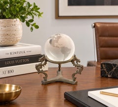 Vintage Tiffany & Co. Etched Crystal World Globe on Antique Dragon Stand
