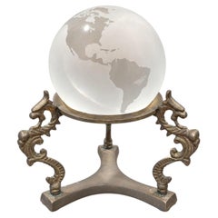 Vintage Tiffany & Co. Etched Crystal World Globe on Antique Dragon Stand
