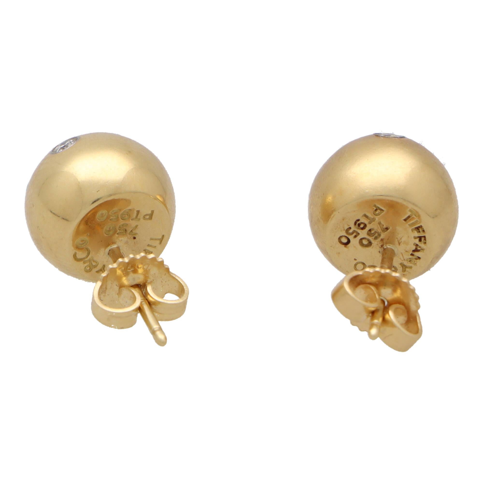 Vintage Tiffany & Co. Etoile Diamond Ball Earrings in 18k Gold and Platinum In Excellent Condition In London, GB