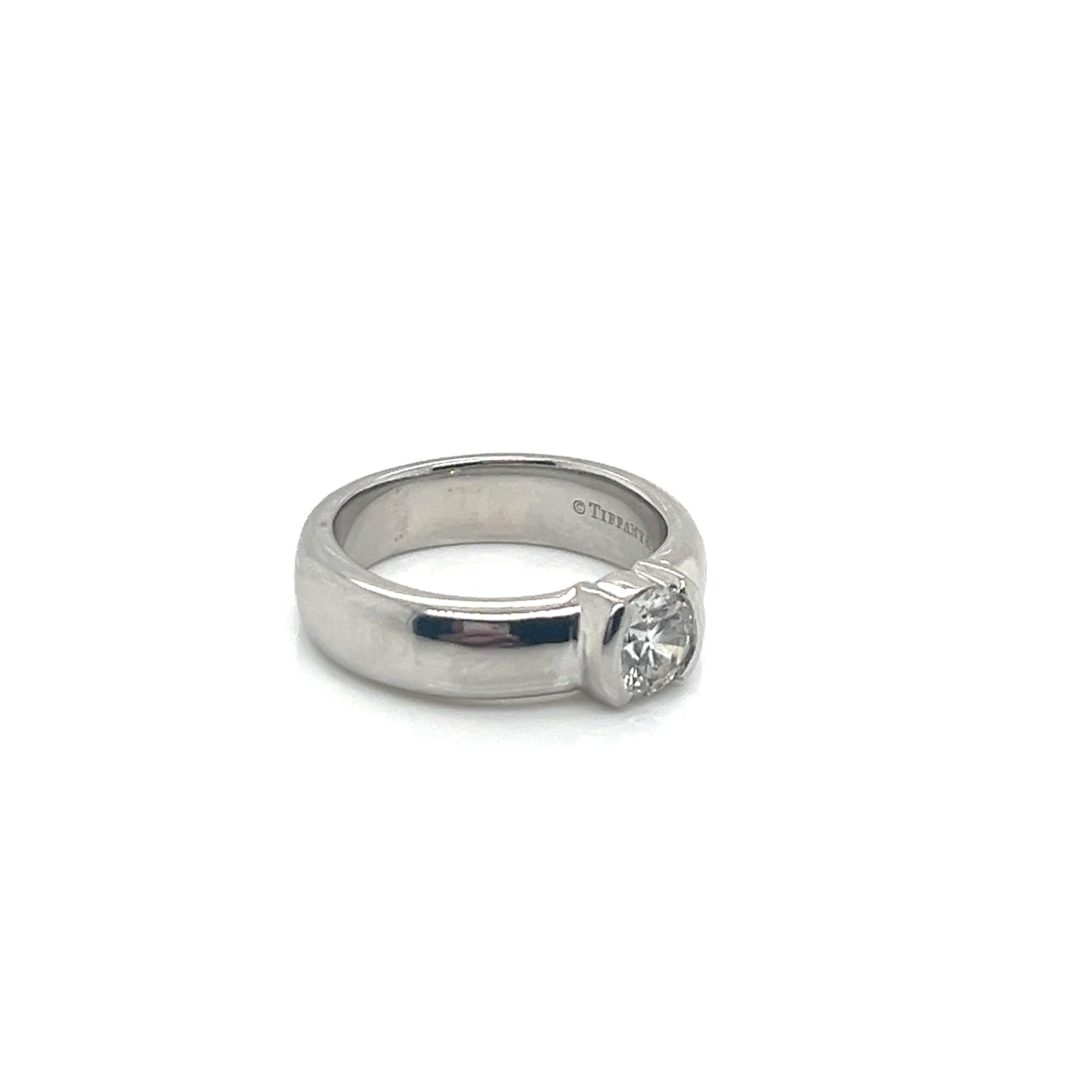 Round Cut Vintage Tiffany & Co. Etoile Platinum Diamond Half-Bezel Engagement Ring - .61ct For Sale