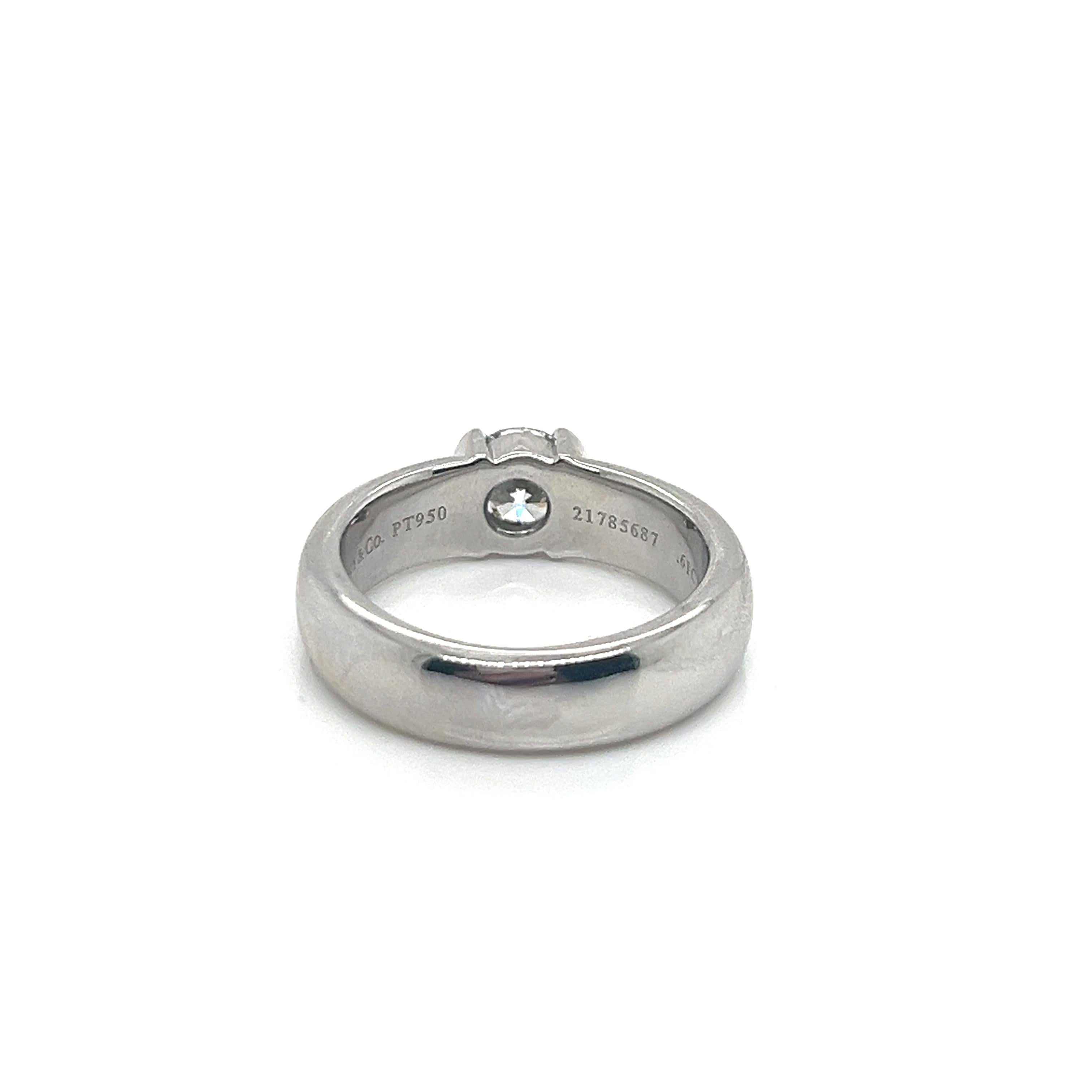 Vintage Tiffany & Co. Etoile Platinum Diamond Half-Bezel Engagement Ring - .61ct For Sale 2