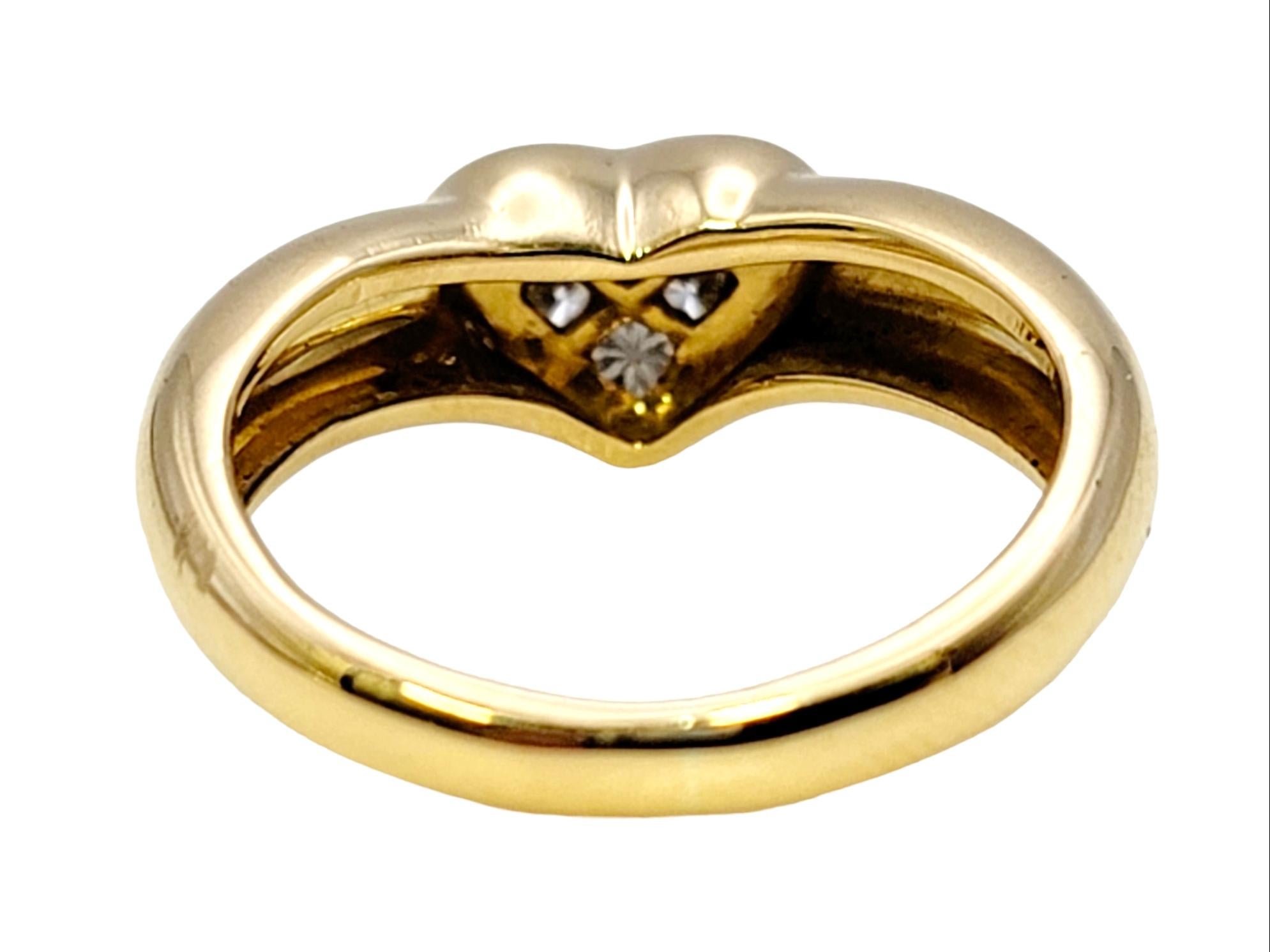 Vintage Tiffany & Co. Etoile Round Brilliant Diamond Heart Yellow Gold Band Ring For Sale 1